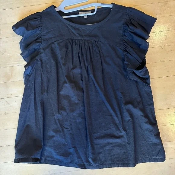 Lilla .P Black flutter sleeve top,Med CB2295 - Picture 2 of 6